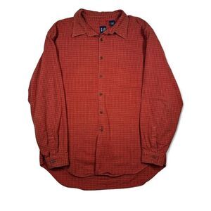 Gap Men's Y2K Vintage Red/Orange 100% Cotton Plaid Flannel Shirt XL